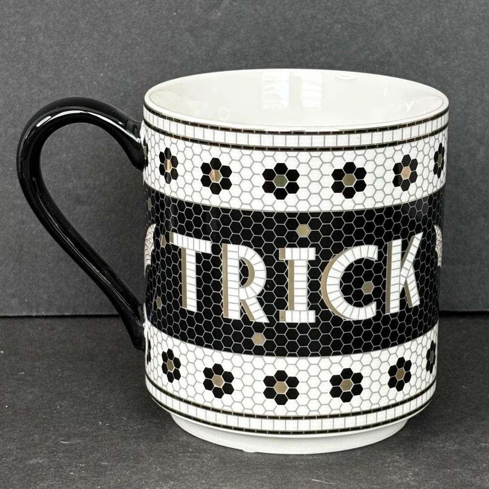 Anthropologie  Bistro Tile Stoneware Mug: Halloween Trick or Treat Edition NEW